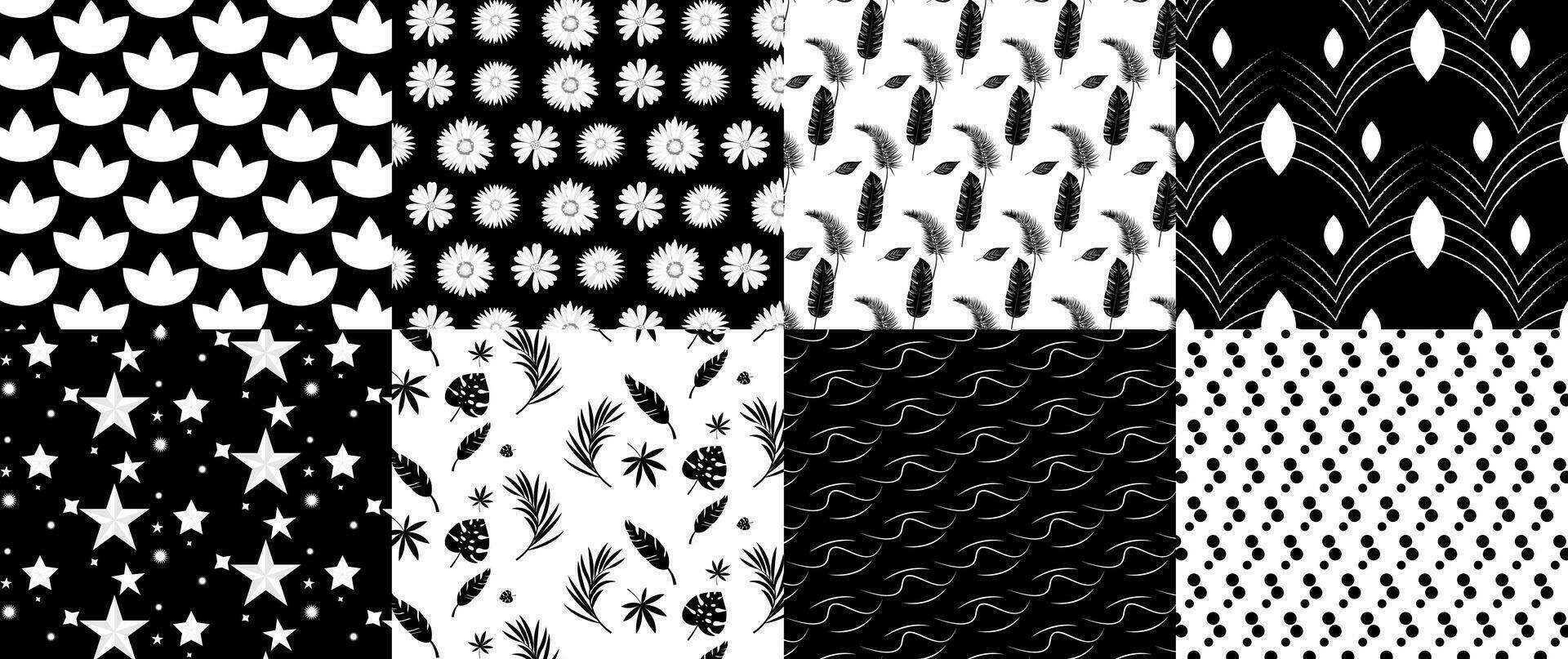 Collection of Geometric And Natural Background - Seamless Patterns - Vector Illustration - Black and White Patterns