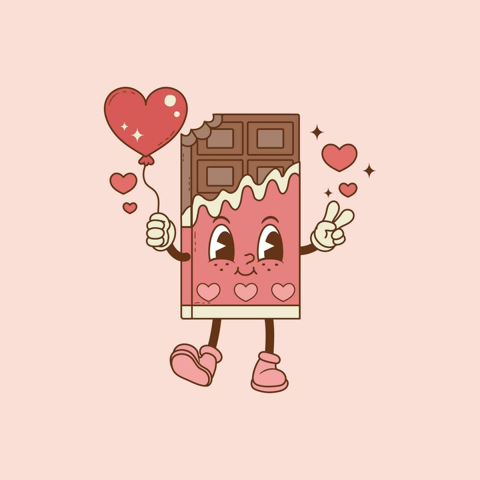 retro ilustración de chocolate bar con corazones para amantes vector