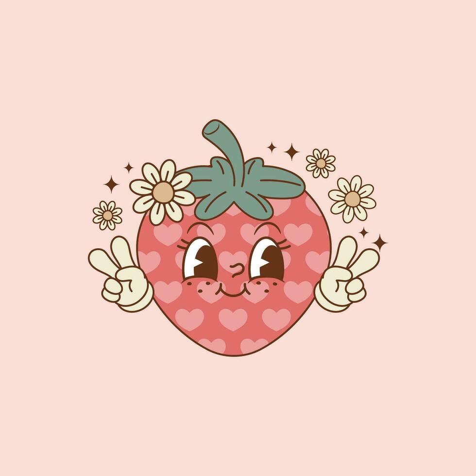 cute retro illustration of strawberry cartoon vector