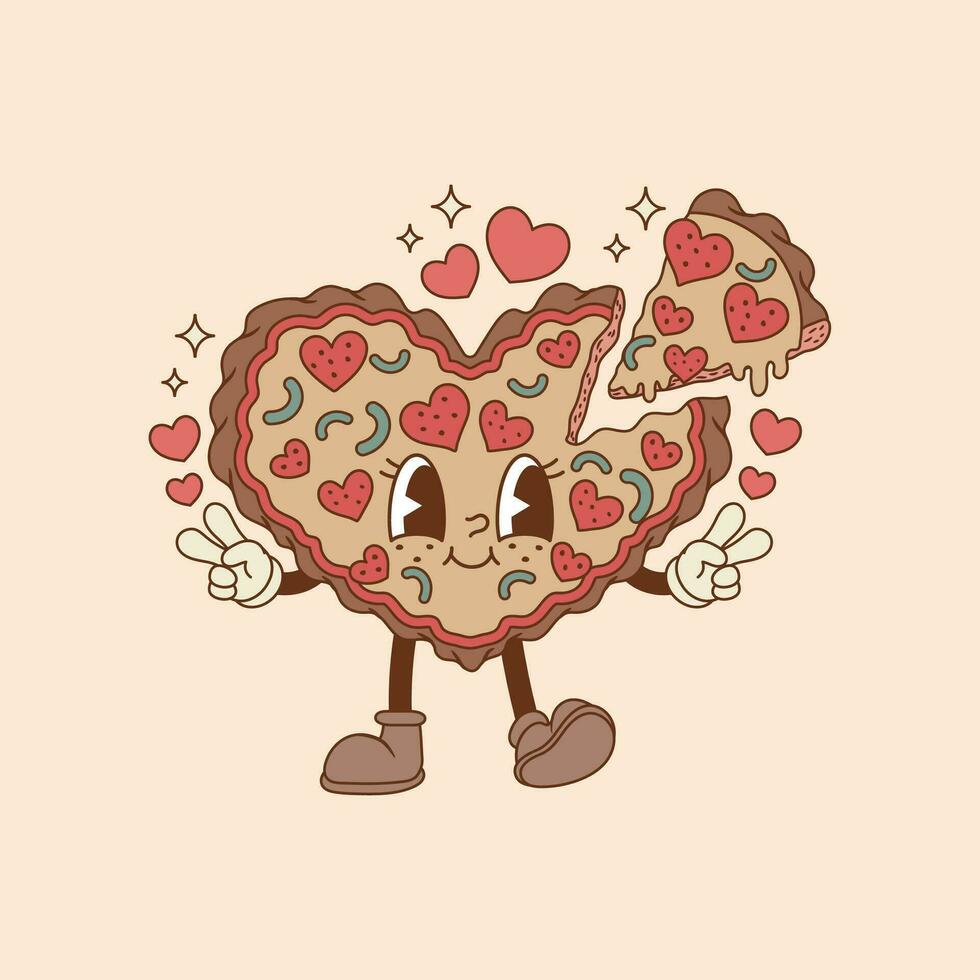 linda ilustración de Pizza con salchichón en corazón forma vector