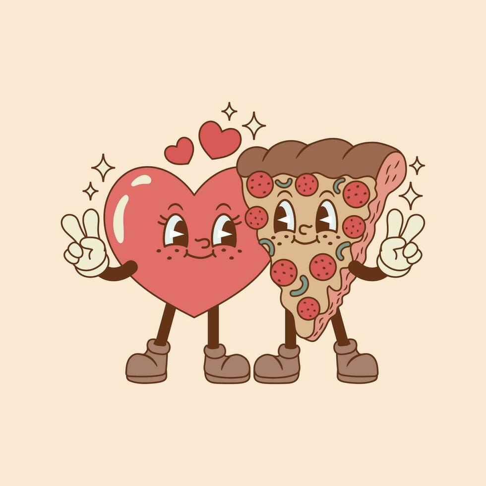 linda ilustración de Pizza y corazón juntos para San Valentín día vector