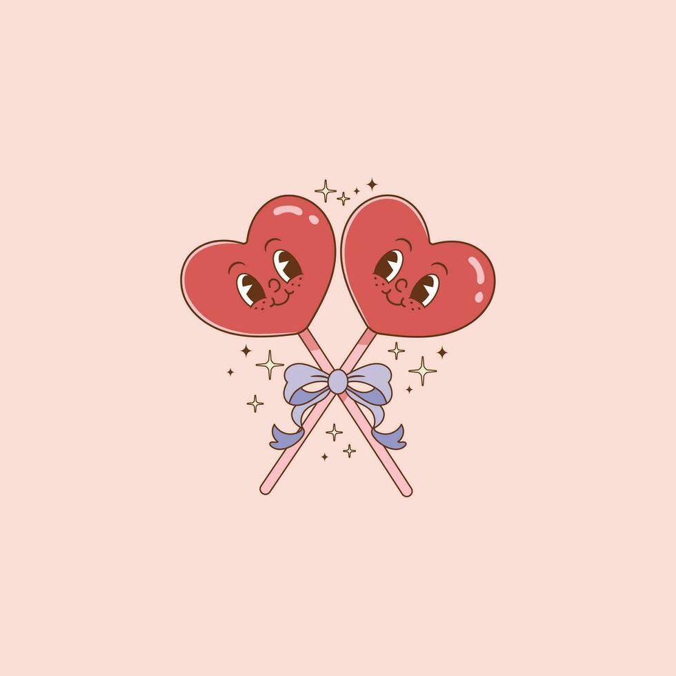 retro illustration of heart lolipops for lovers and valentine's day vector