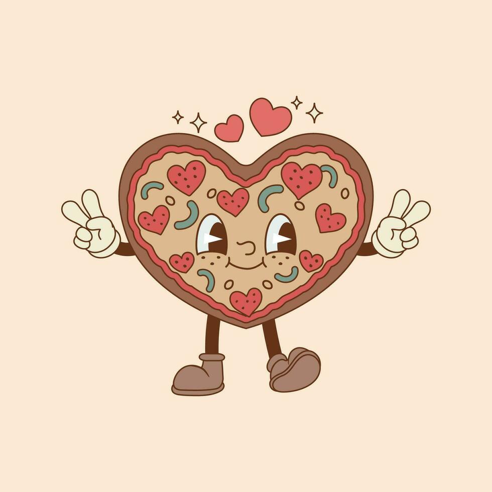 cute illustration of pizza with peperoni in heart shape vector