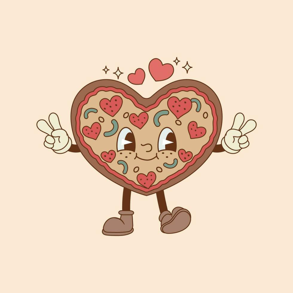 linda ilustración de Pizza con salchichón en corazón forma vector