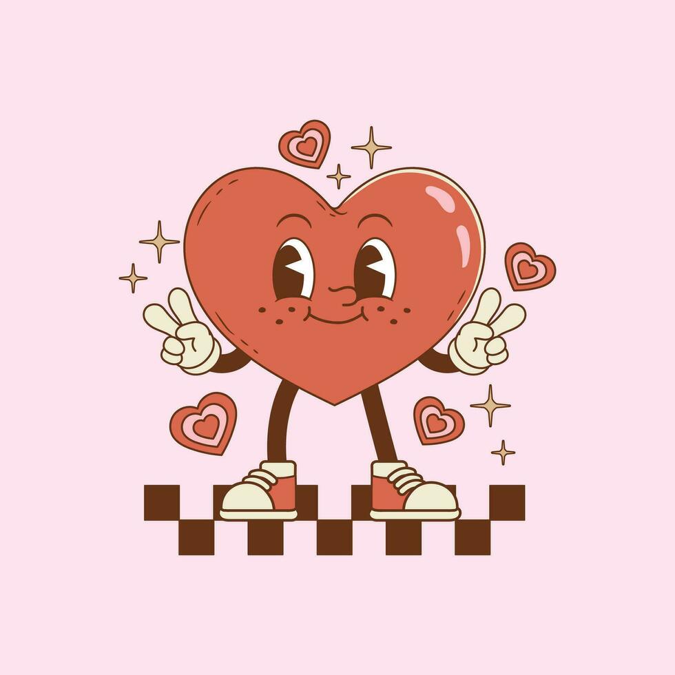 cute retro smiling heart illustration for valentine's day vector