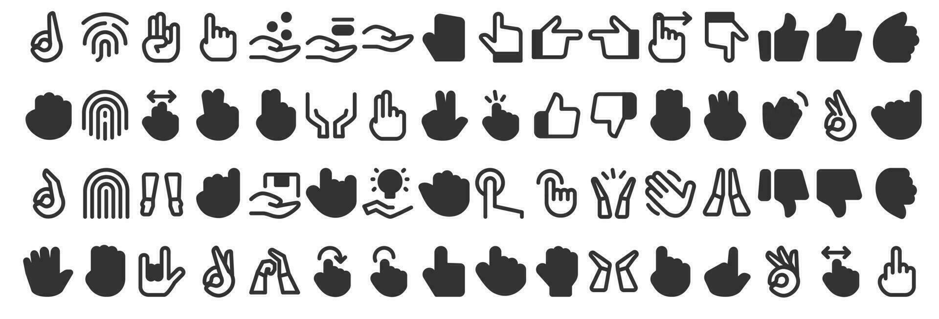 mano gesto emojis línea íconos colocar. señalando dedos, puños, palmas social medios de comunicación, red emoticonos OK, Hola, roca, me gusta gesticulando mano simbolos aislado vector 10 eps.