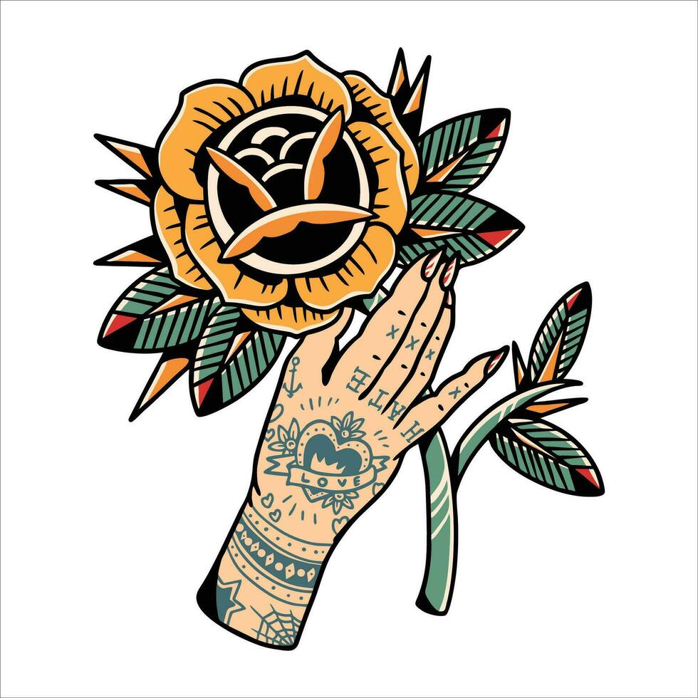 yellow rose tattoo vector design