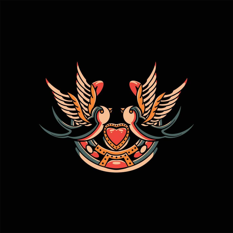 love swallows tattoo vector design