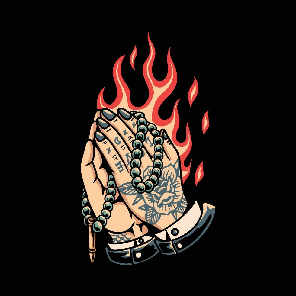 the hard prayer tattoo vector design