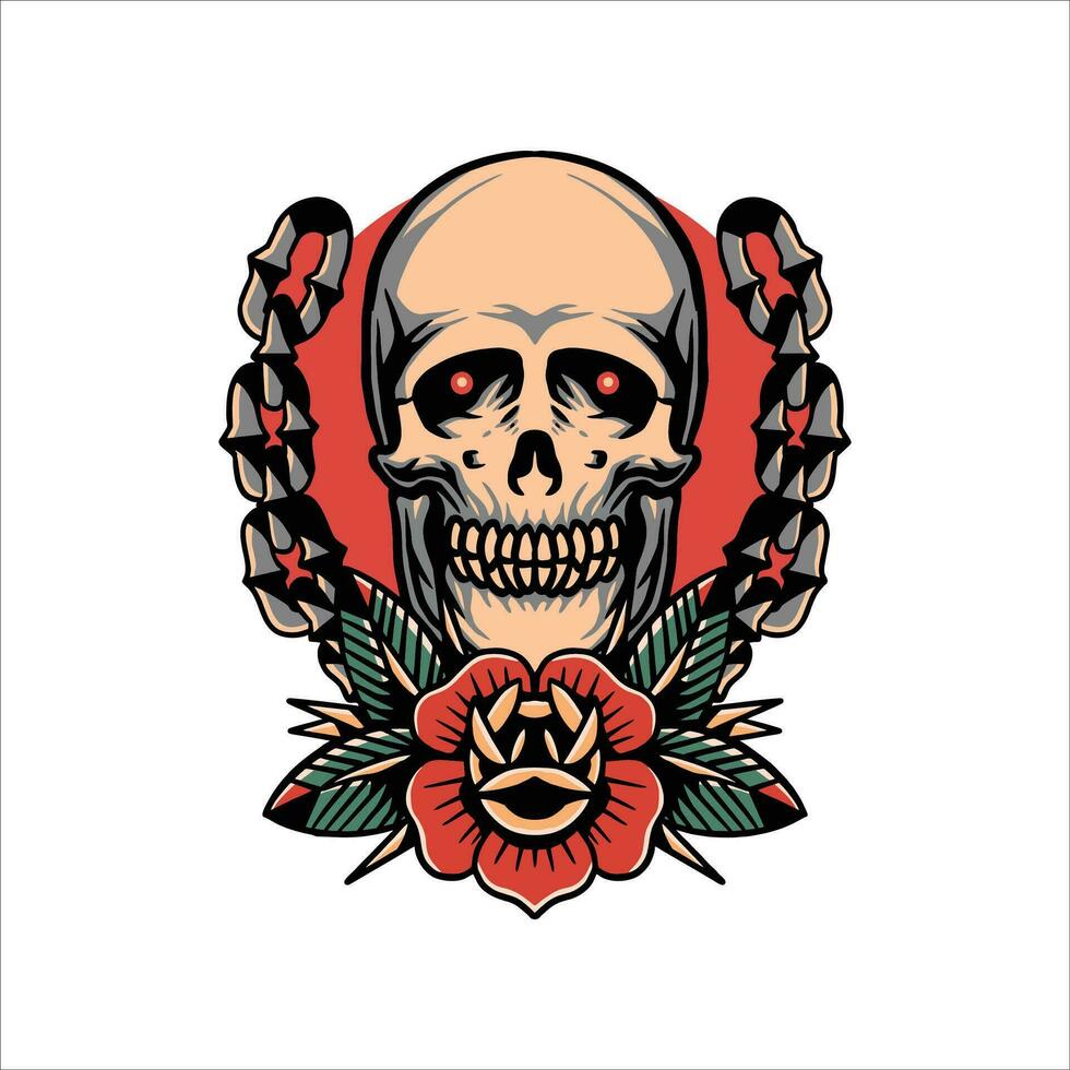 skull and chains tattoo vector design
