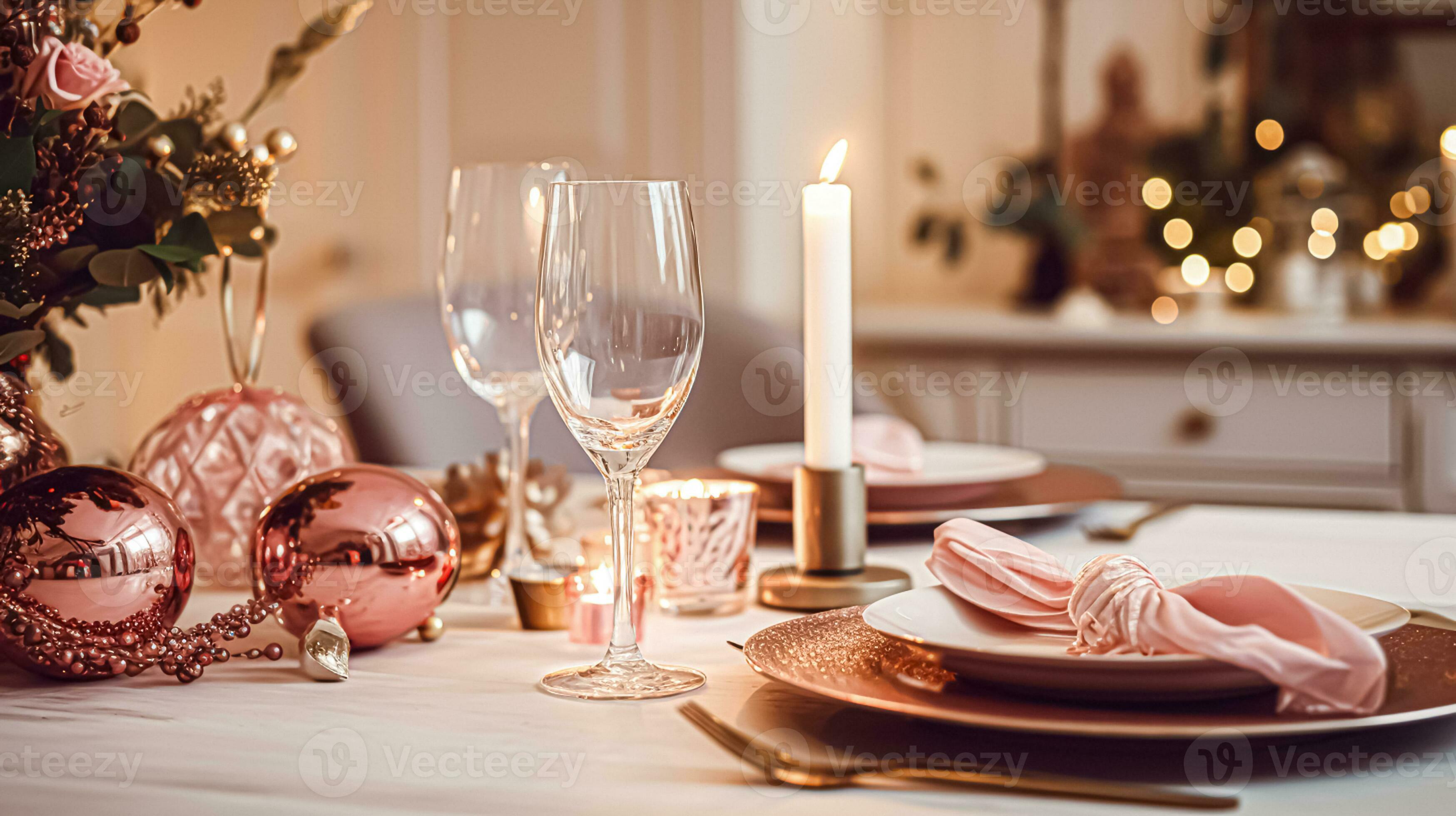 AI generated Festive date night tablescape idea, dinner table setting