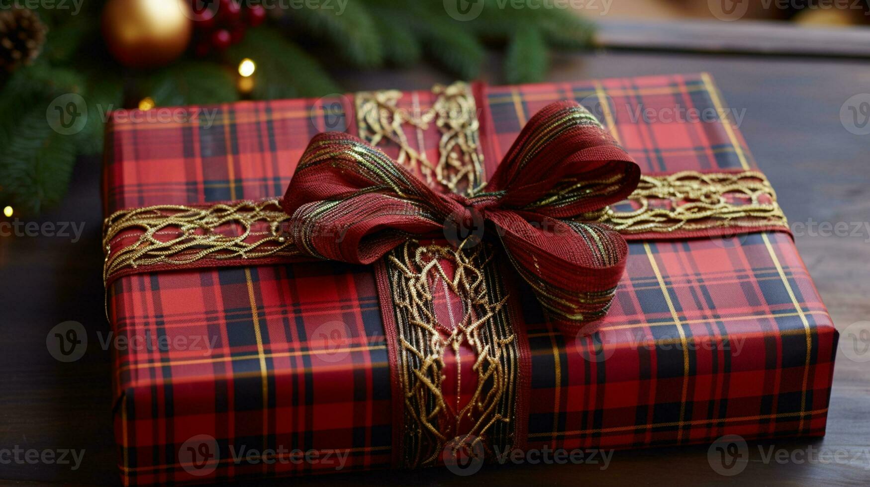 AI generated Christmas gift wrapping idea for boxing day and winter holidays in the English countryside tradition photo