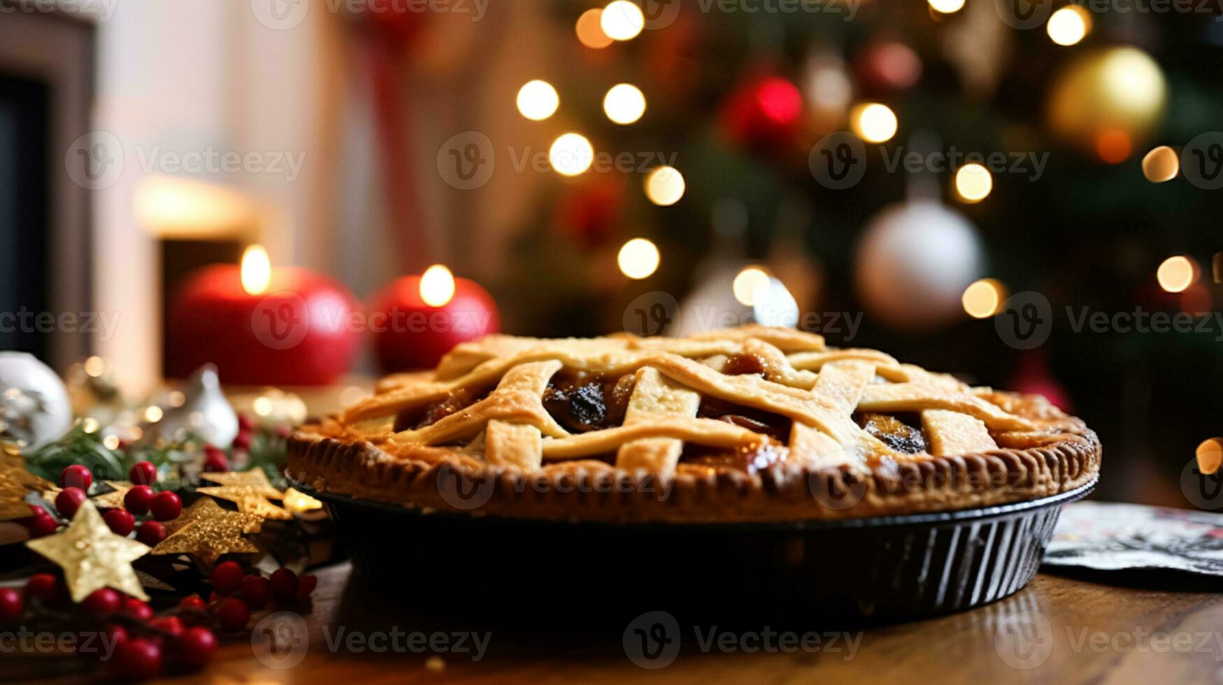 AI generated Christmas pie, holiday recipe and home baking, meal for cosy winter English country dinner in the cottage, homemade food and british cuisine photo