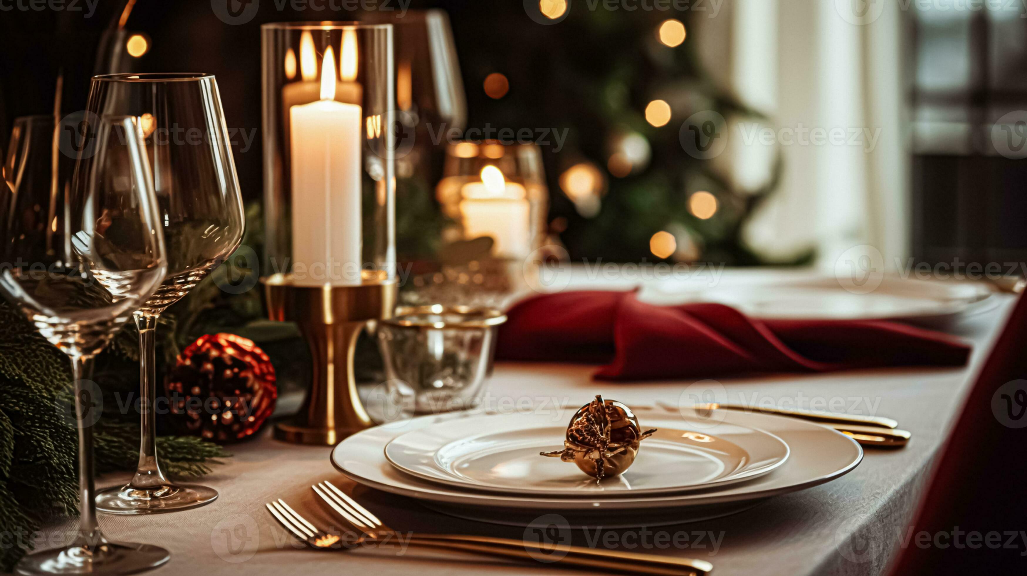 Festive date night tablescape idea, dinner table setting for two and