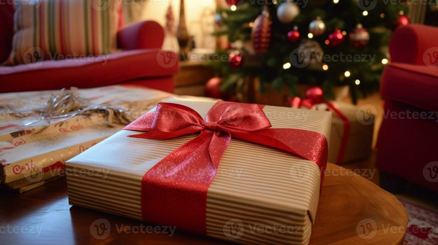 AI generated Christmas gift wrapping idea for boxing day and winter holidays in the English countryside tradition photo