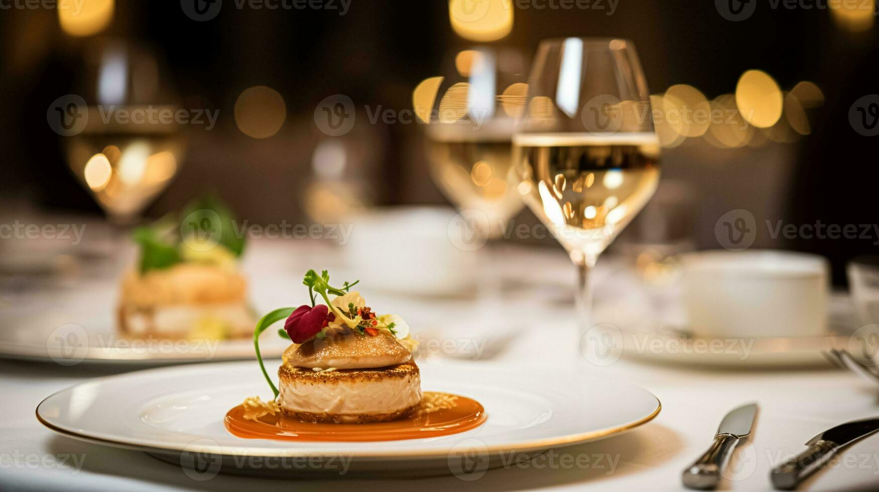 AI generated Exquisite main course meal at a luxury restaurant, wedding food catering and English cuisine photo