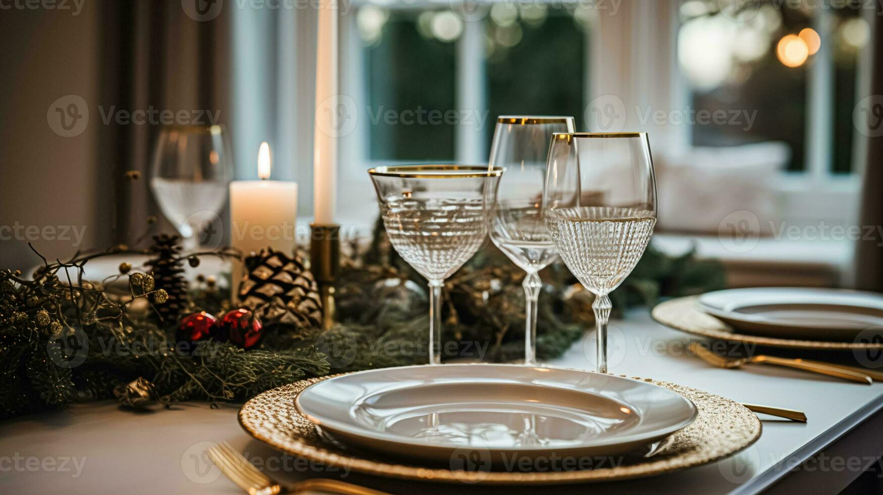 AI generated Holiday dinner at home, table decor photo