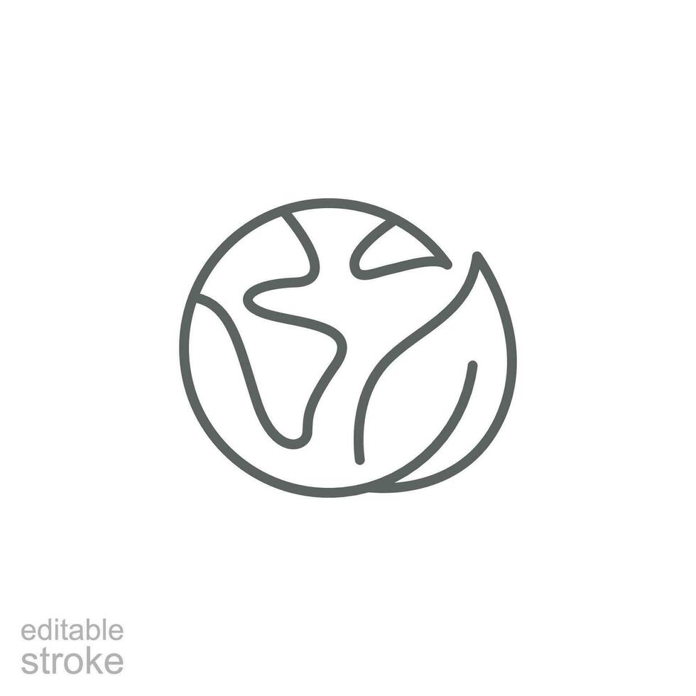 verde tierra planeta icono. sencillo contorno estilo. mundo ecología, globo con hojas, eco ambiente logo, salvar naturaleza concepto. Delgado línea símbolo. vector ilustración aislado. editable ataque.