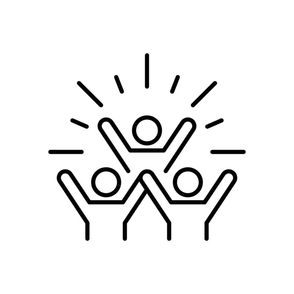 Group happy people icon. Simple outline style. Active kid, joy, fun team, enjoy, fan, freedom concept. Thin line symbol. Vector illustration isolated.