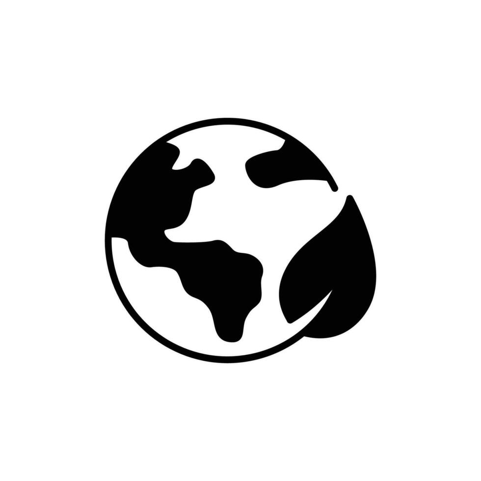 Green earth planet icon. Simple solid style. World ecology, globe with leafs, eco environment logo, save nature concept. Black silhouette, glyph symbol. Vector illustration isolated.