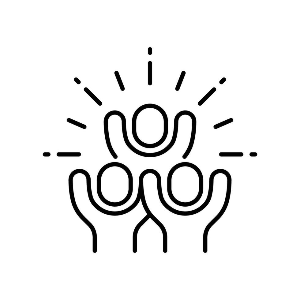 Group happy people icon. Simple outline style. Active kid, joy, fun team, enjoy, fan, freedom concept. Thin line symbol. Vector illustration isolated.