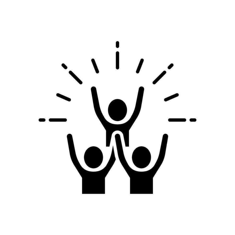 Group happy people icon. Simple solid style. Active kid, joy, fun team, enjoy, fan, freedom concept. Black silhouette, glyph symbol. Vector illustration isolated.