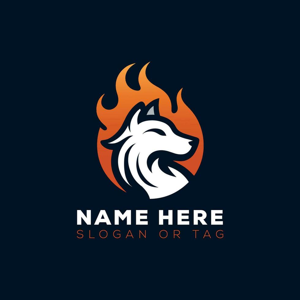 Fire wolf logo burning flame brand vector