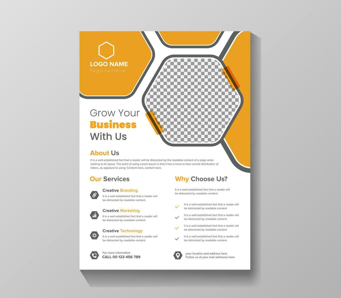 Grow your Business with us promotional flyer design template in a4 size vector