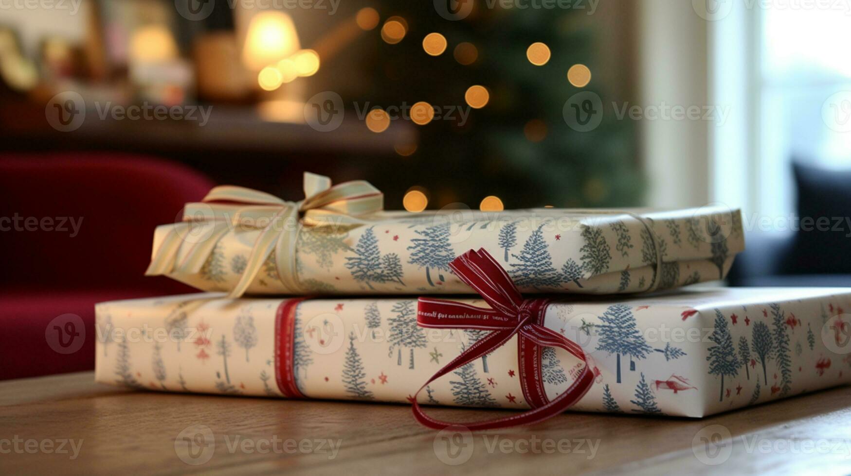 AI generated Christmas gift wrapping idea for boxing day and winter holidays in the English countryside tradition photo