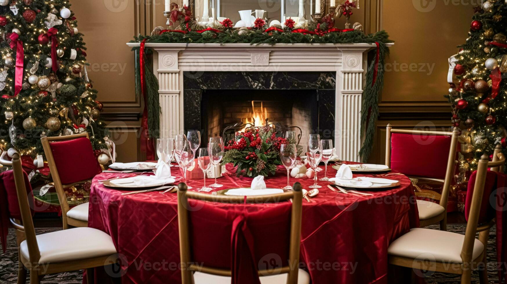 AI generated Christmas at the manor, English countryside decoration and interior decor photo