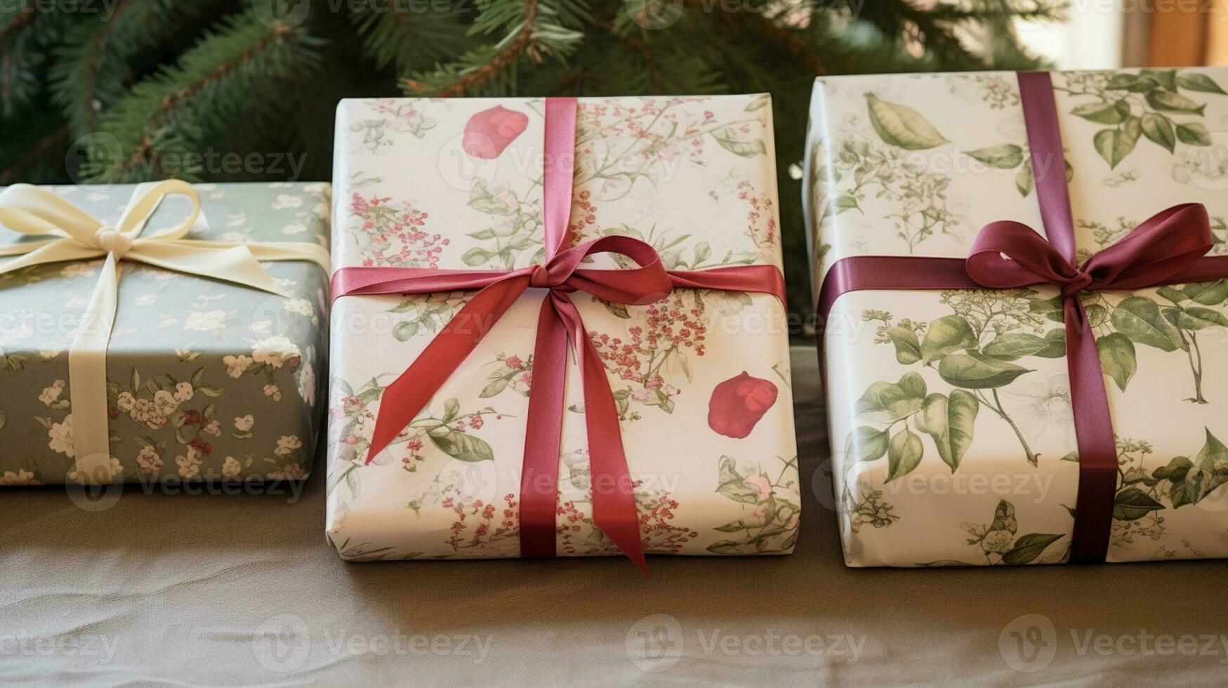 AI generated Christmas gift wrapping idea for boxing day and winter holidays in the English countryside tradition photo