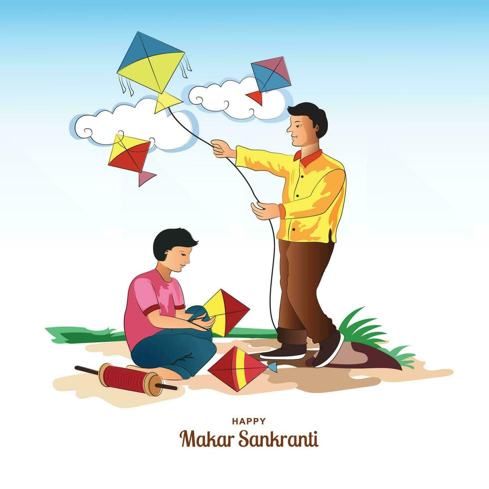 contento makar sankranti paisaje tarjeta fiesta antecedentes vector