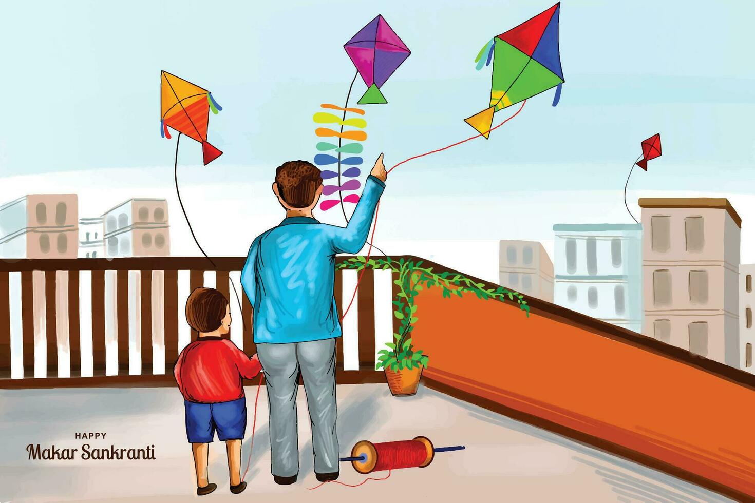 Happy makar sankranti greeting card holiday background vector