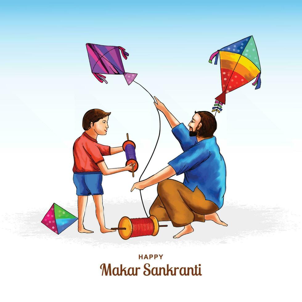 Happy makar sankranti festival background decorated with kites design vector