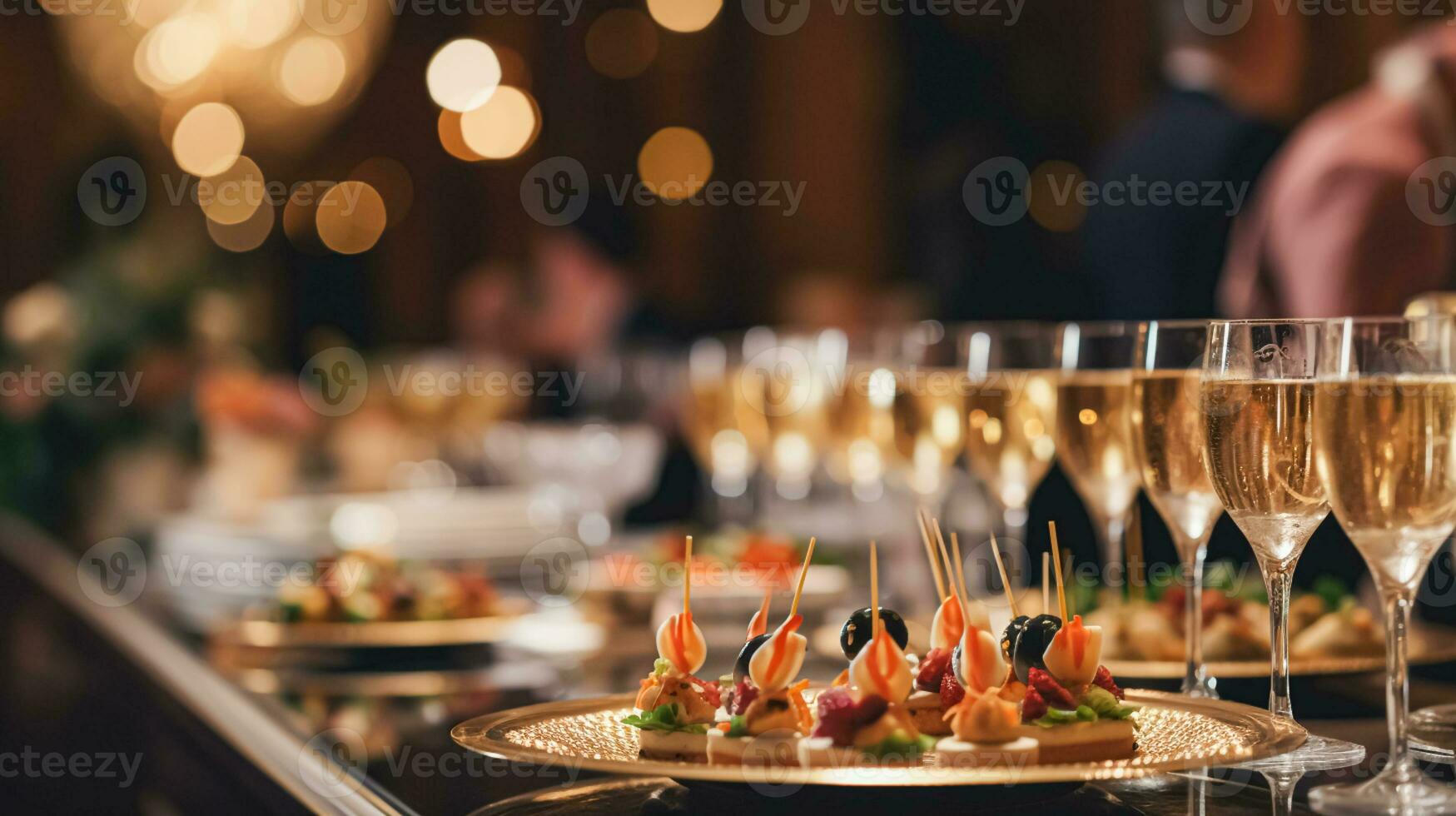 AI generated Christmas holidays and New Year celebration, dinner table and guests at a luxury English styled restaurant or hotel, Christmas tree decoration, holiday party and event invitation photo