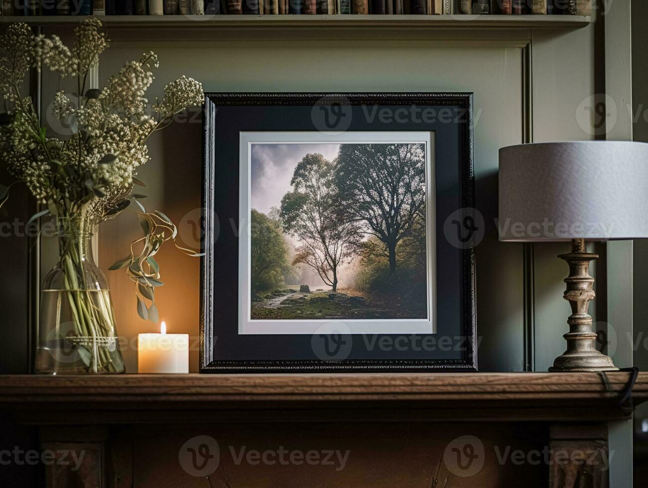 AI generated Black art frame in the elegant interior, wall and home decor photo