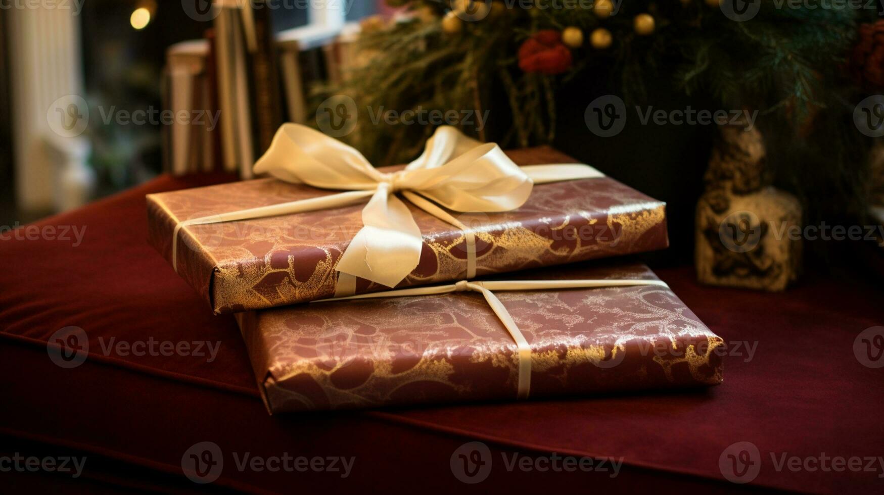 AI generated Christmas gift wrapping idea for boxing day and winter holidays in the English countryside tradition photo