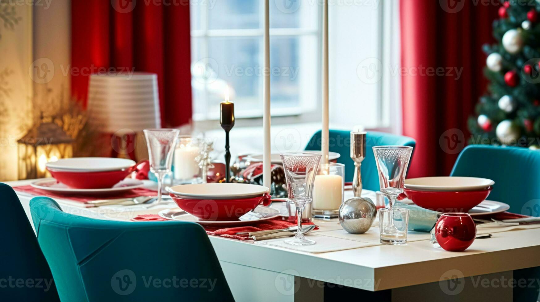 AI generated Christmas holiday family breakfast, table setting decor and festive tablescape, English country and home styling photo