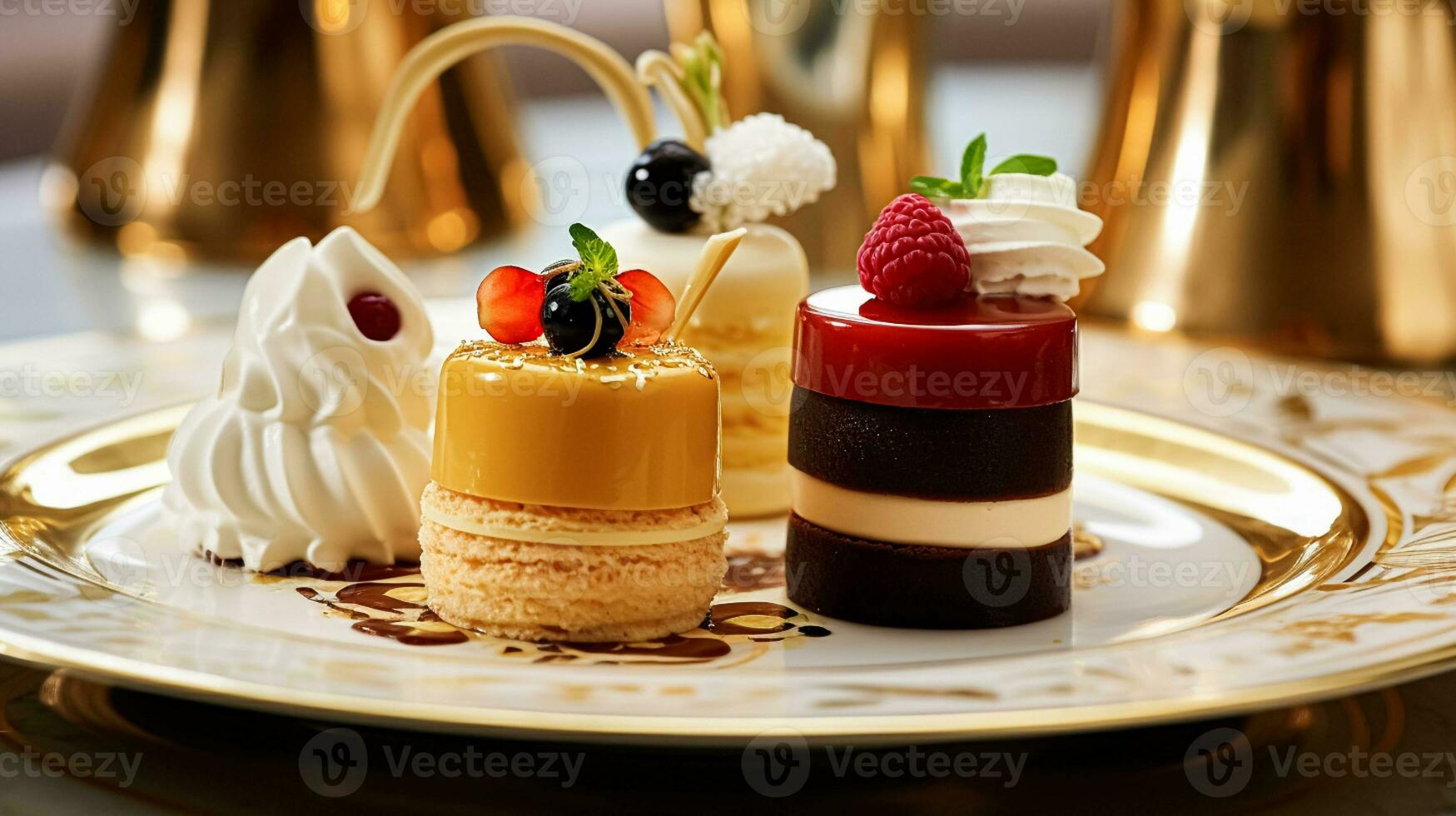 AI generated Food, dessert and hospitality, sweet desserts in restaurant a la carte menu, English countryside exquisite cuisine, culinary art and fine dining photo