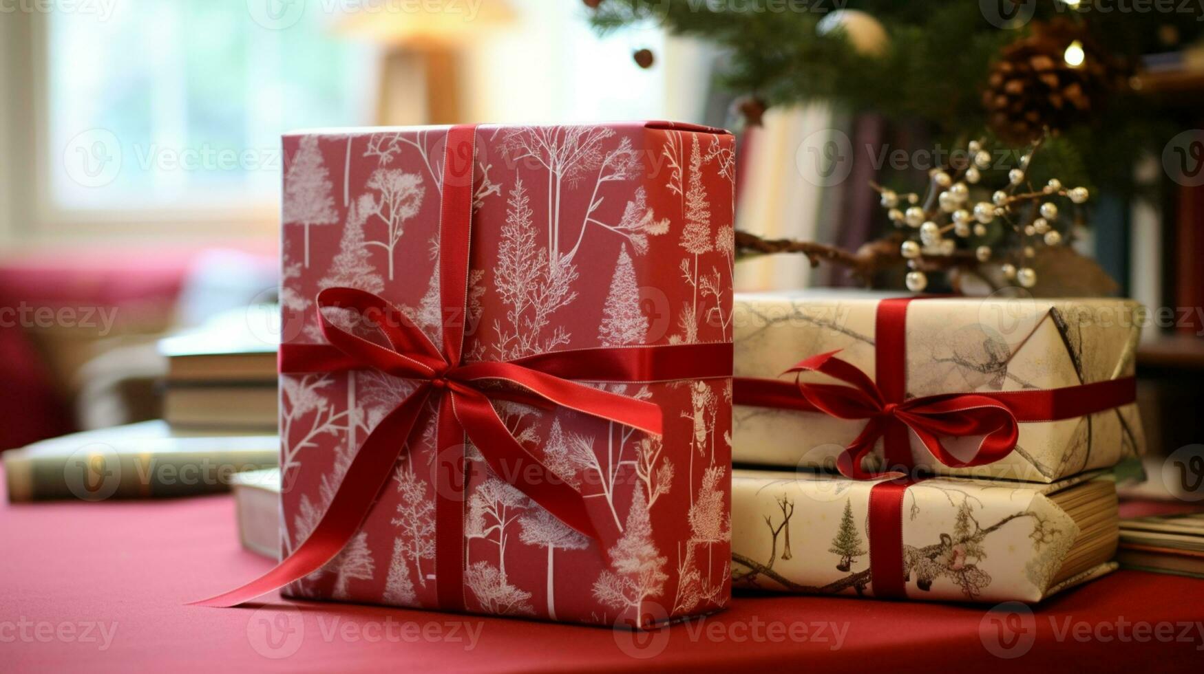 AI generated Christmas gift wrapping idea for boxing day and winter holidays in the English countryside tradition photo