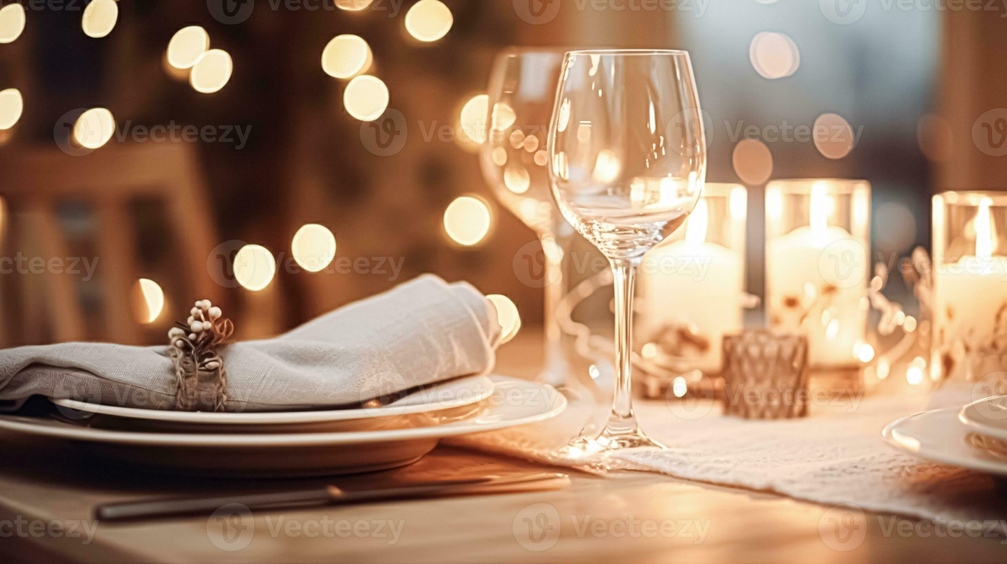 AI generated Festive date night tablescape idea, dinner table setting