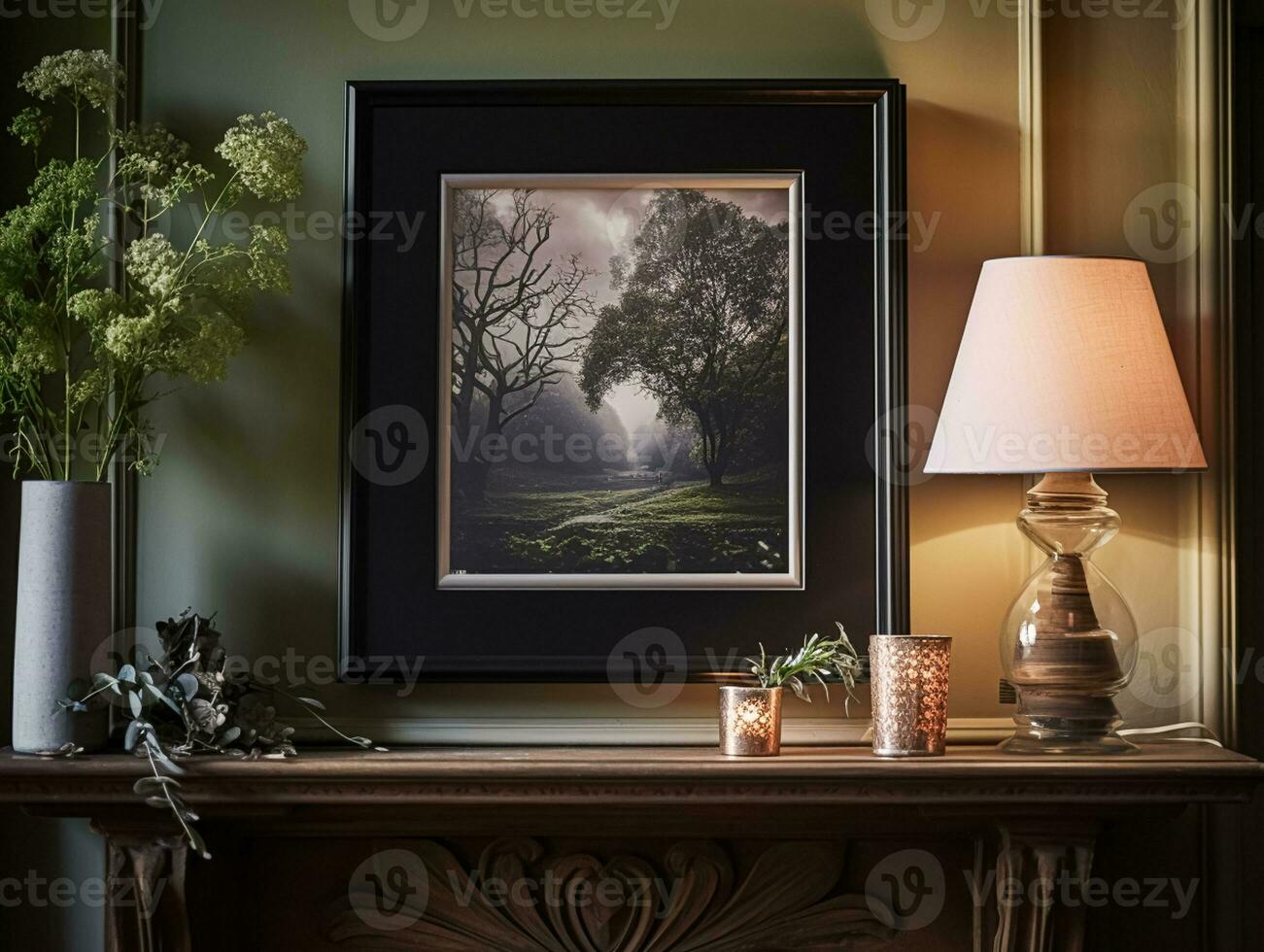 AI generated Black art frame in the elegant interior, wall and home decor photo