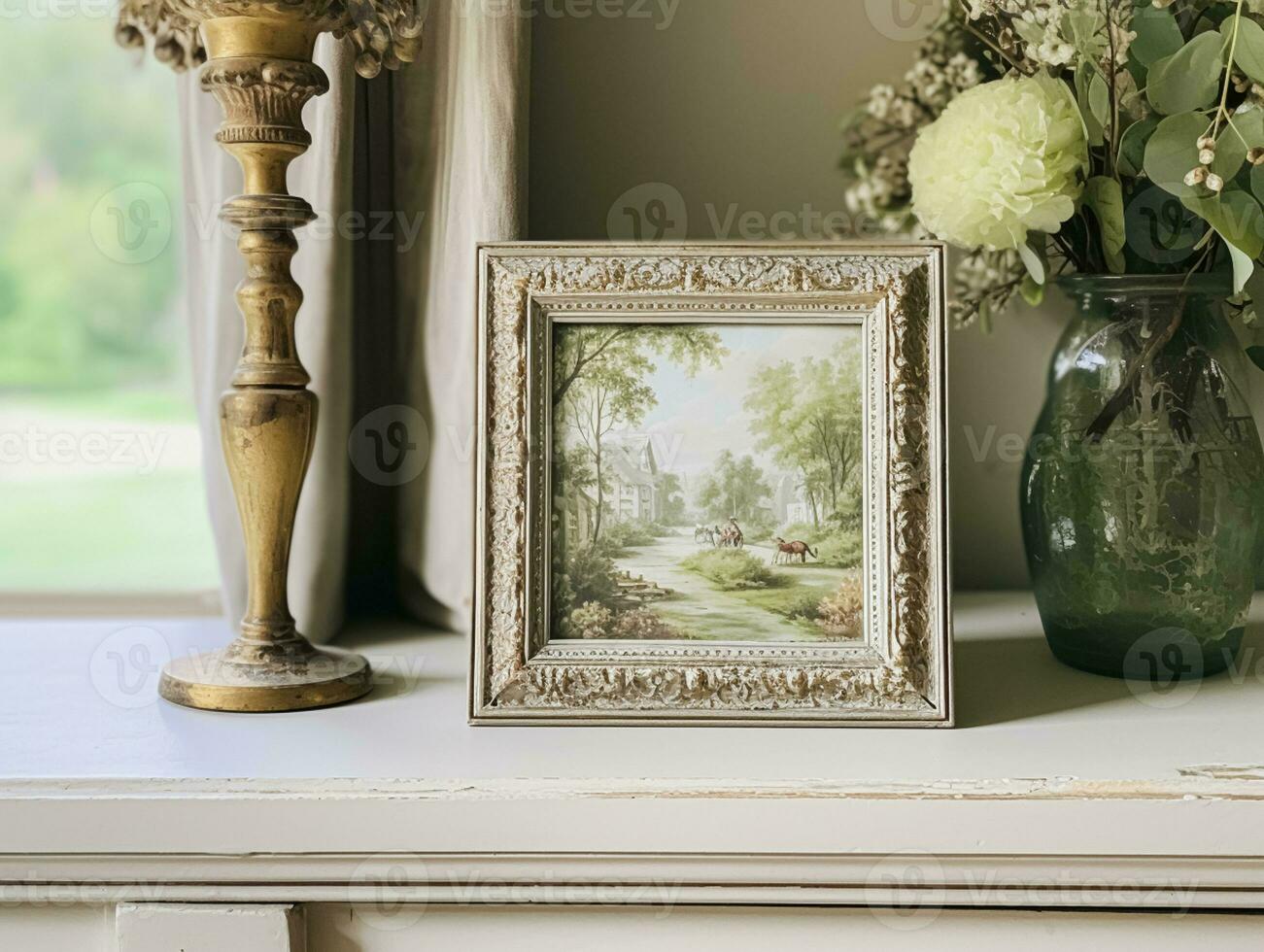 AI generated Vintage art frame in the elegant interior, wall and home decor photo