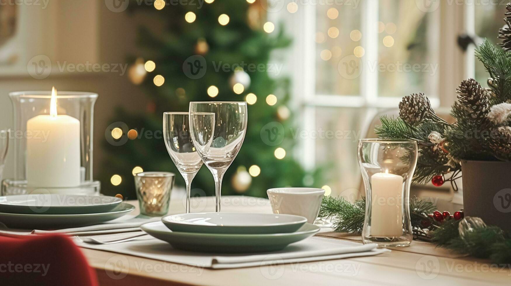 AI generated Christmas holiday family breakfast, table setting decor and festive tablescape, English country and home styling photo