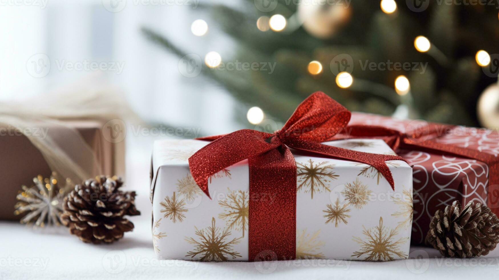 AI generated Christmas gift wrapping idea for boxing day and winter holidays in the English countryside tradition photo