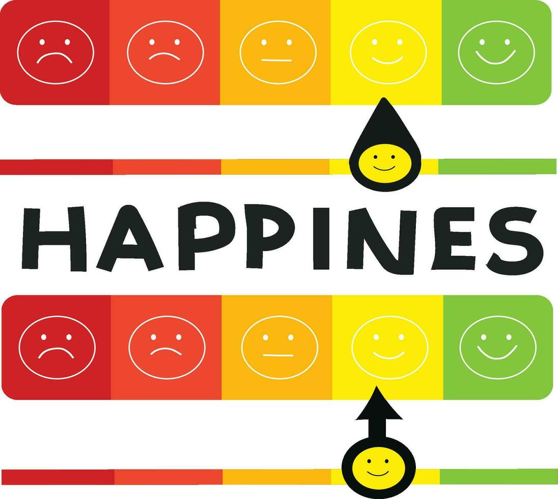 Happiness Level Indicator With Emoji Face And 5 Color Levels Vector