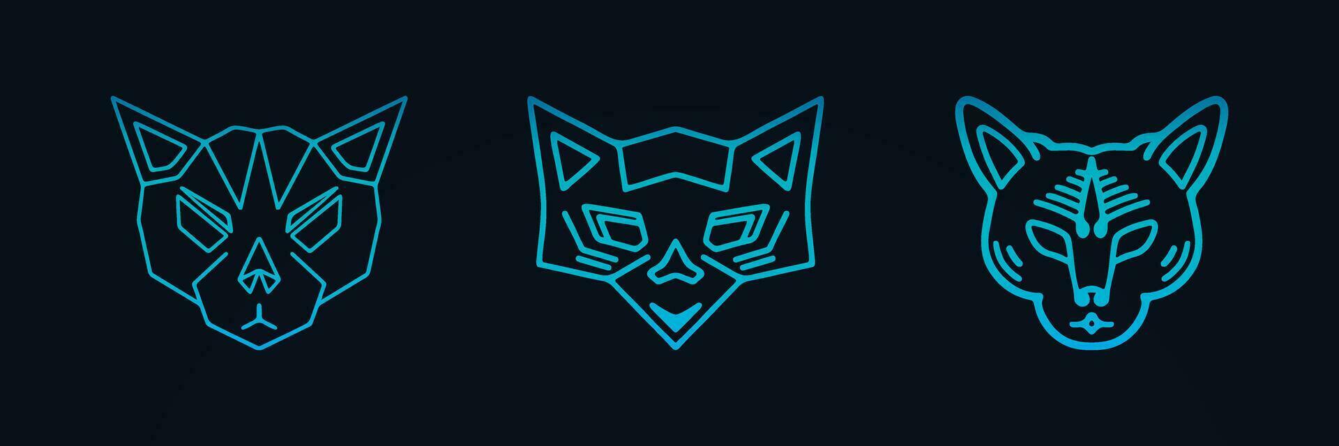 three different animal heads on a black background vector