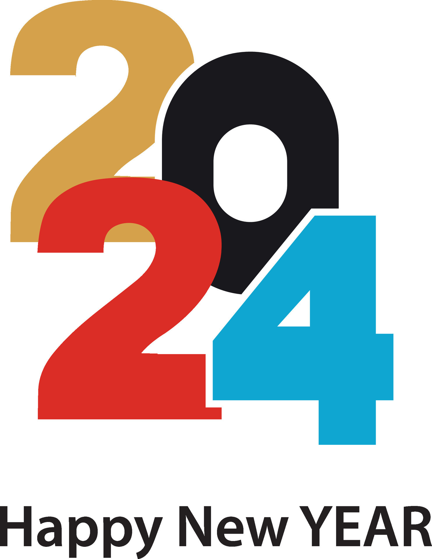 Happy new year 2024 design. With colorful truncated number