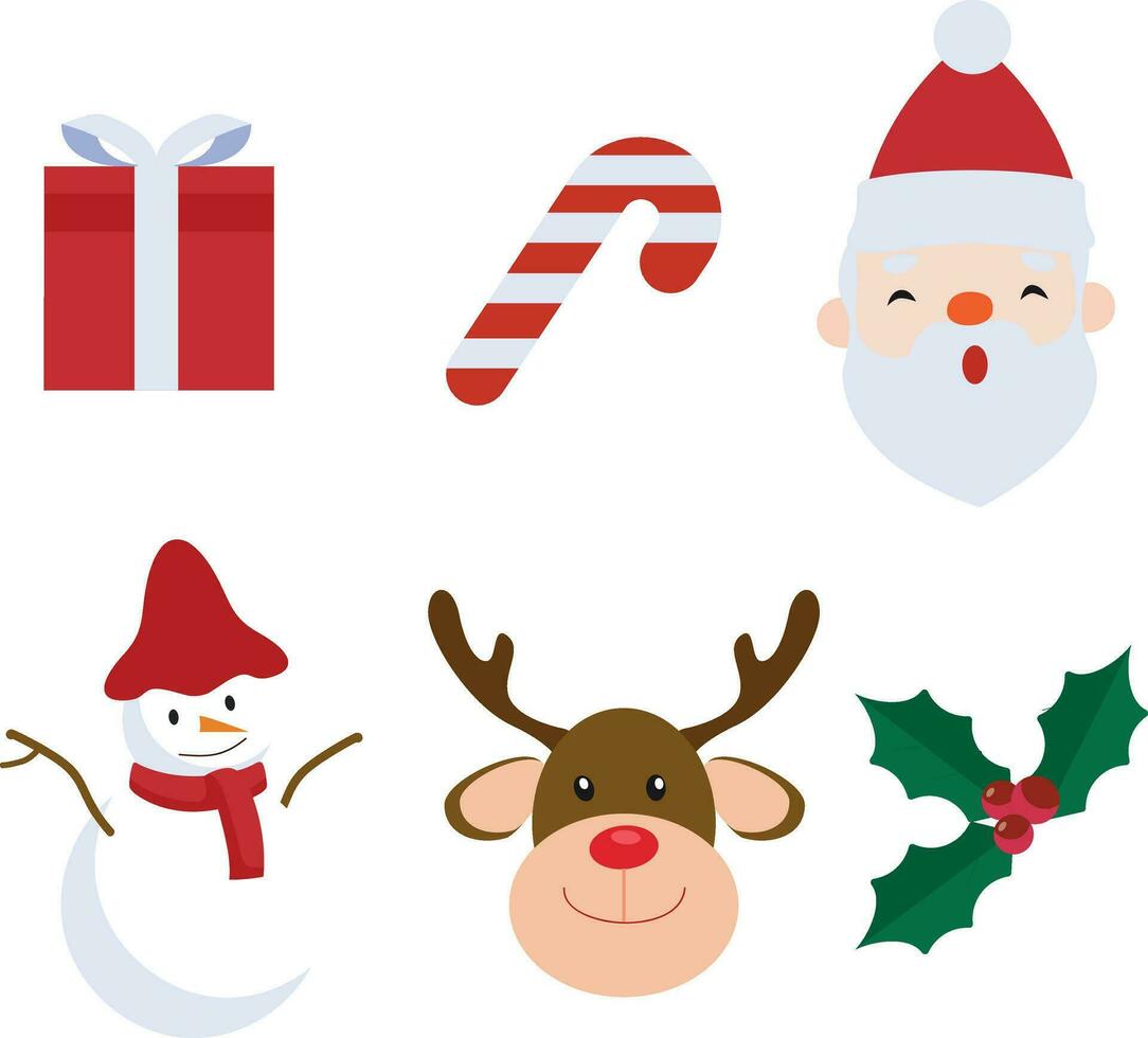 Set of Christmas icons. Santa Claus, holly, gift box, Santa Claus. vector