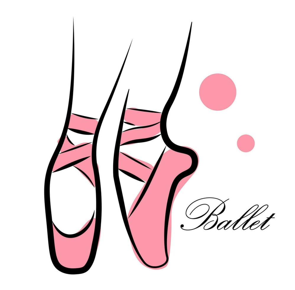 Ballerina's legs. Pointe shoes. Ballet. Doodle vector